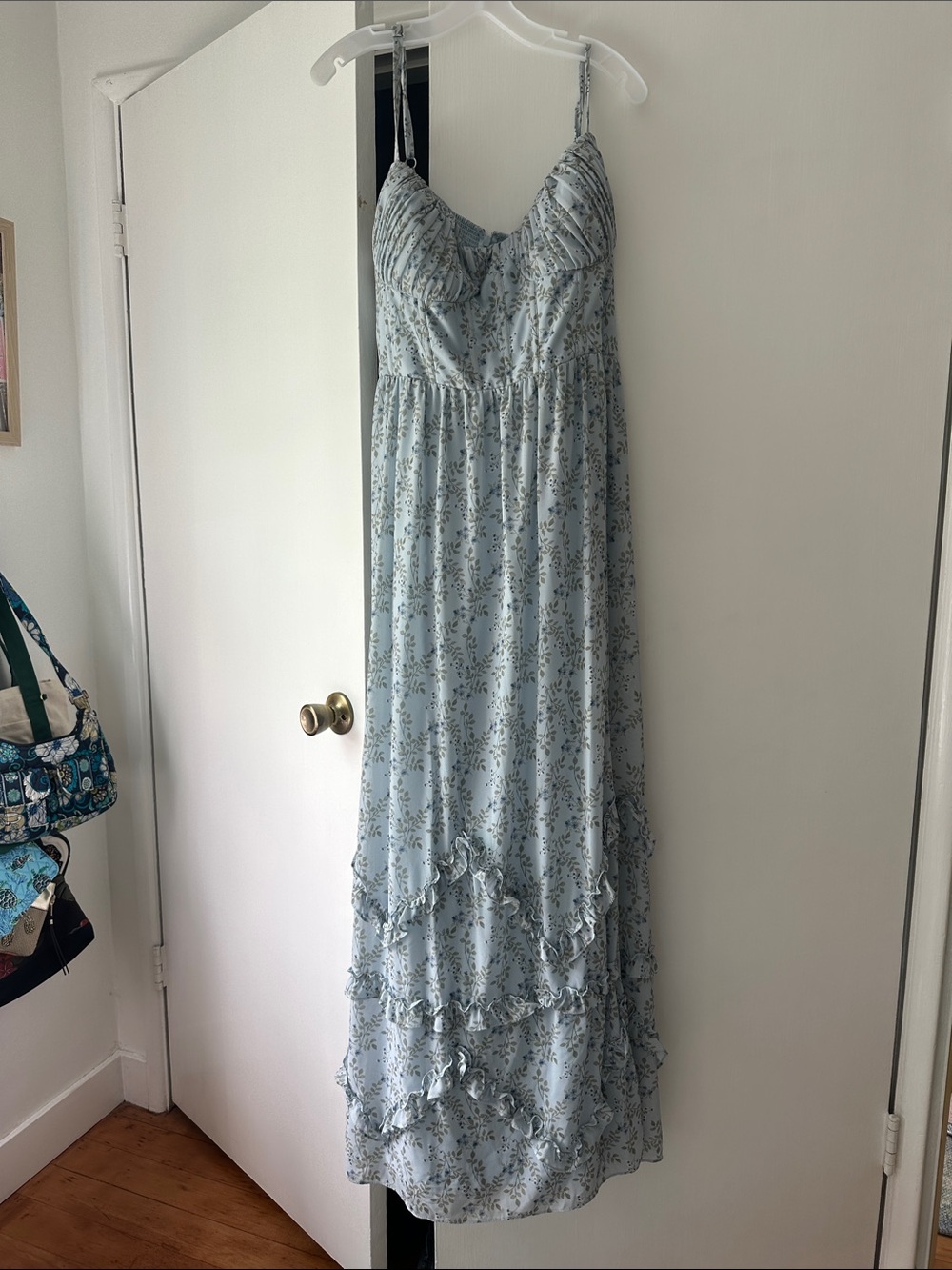 Light Blue Floral Maxi Dress with Spaghetti Straps